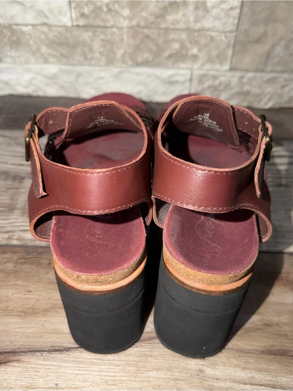 Free People Ava Platform Sandal Burgundy Huarache Weaved Leather 38